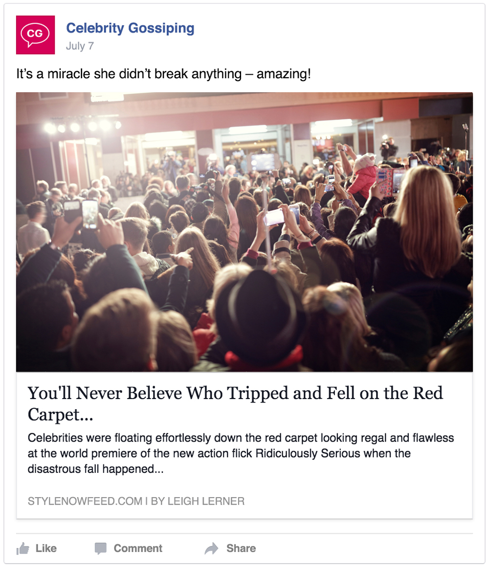 Example by Facebook what Clickbait is.